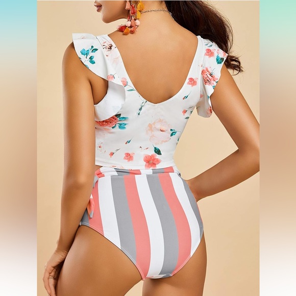 FERBIA Women Falbala Bikini Set Halter High Waisted Swimsuit 2 Piece Ruffle - Picture 2 of 3